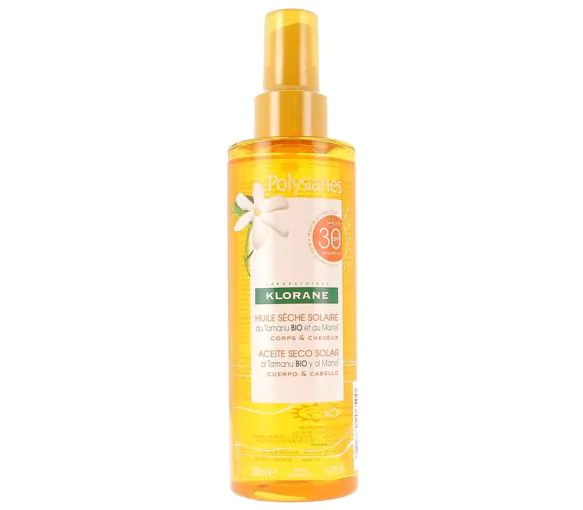 Huile sèche solaire corps et cheveux polysianes spf 30 Klorane - spray de 200 ml