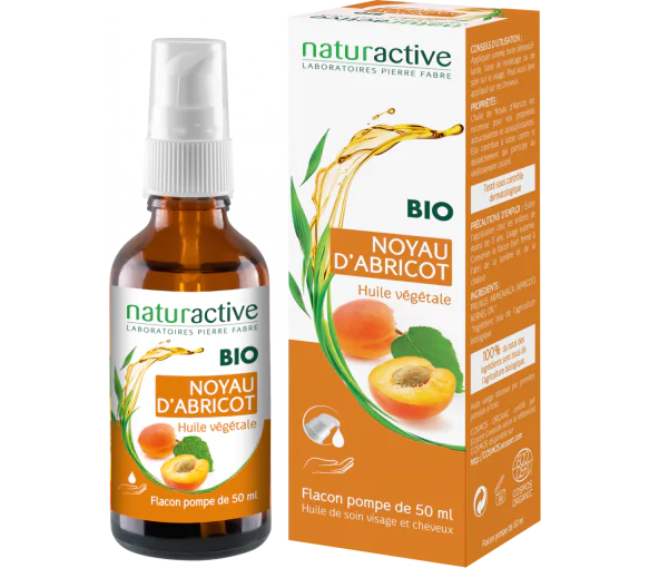 Huile végétale de noyau d'abricot bio Naturactive - flacon pompe de 50ml