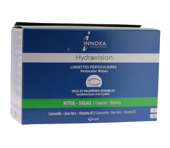 Hydravision lingettes périoculaires yeux et paupières sensibles Innoxa - boite de 20 lingettes