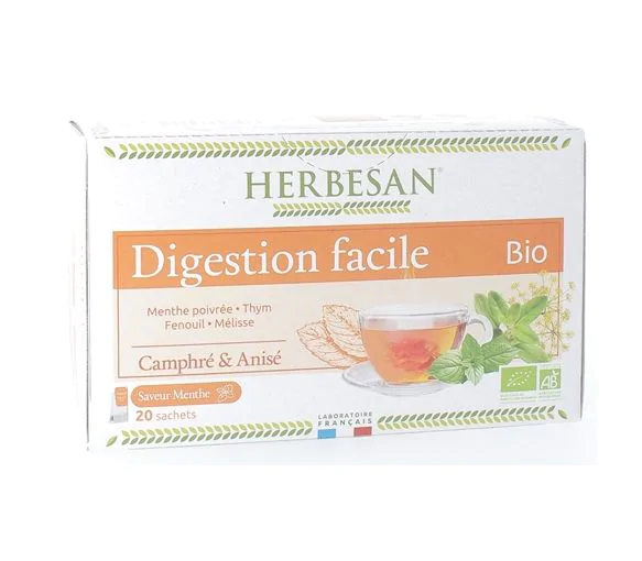 Infusion Bio digestion facile saveur menthe Herbesan - boîte de 20 sachets