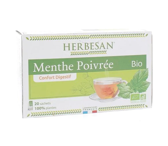 Infusion confort digestif menthe poivrée bio Herbesan - boîte de 20 sachets