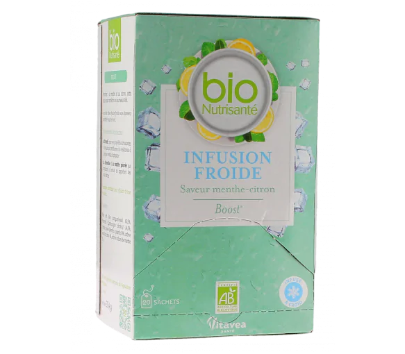 Infusion froide boost saveur menthe-citron bio Vitavea - boite de 20 sachets