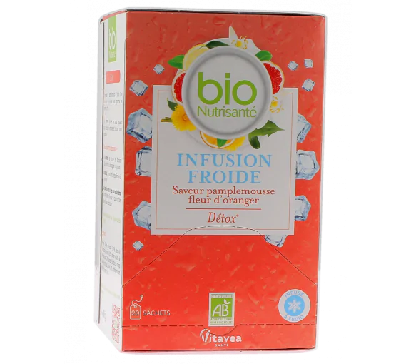 Infusion froide détox saveur pamplemousse-fleur d'oranger bio Vitavea - boite de 20 sachets