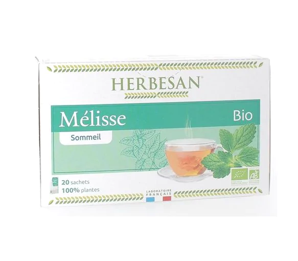Infusion sommeil mélisse Bio Herbesan - boîte de 20 sachets