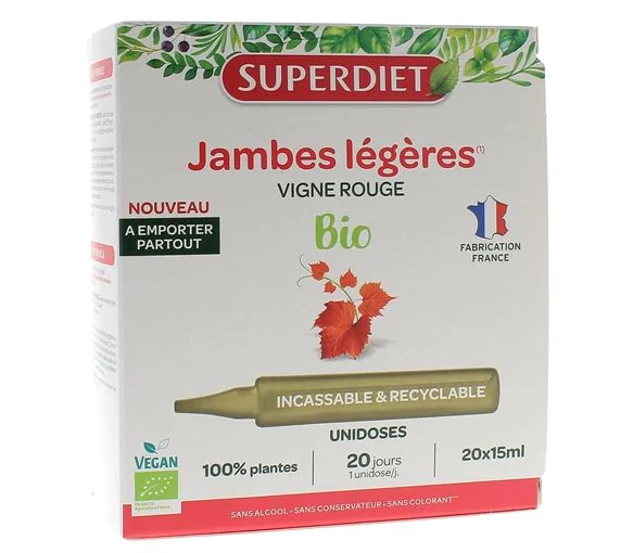 Jambes légères vigne rouge Superdiet - boîte de 20 unidoses de 15ml