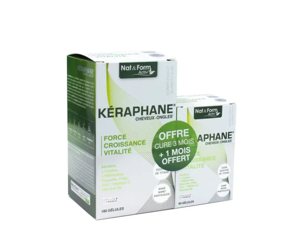 Kéraphane cheveux et ongles Nat & Form - 180 gélules + 1 mois offert
