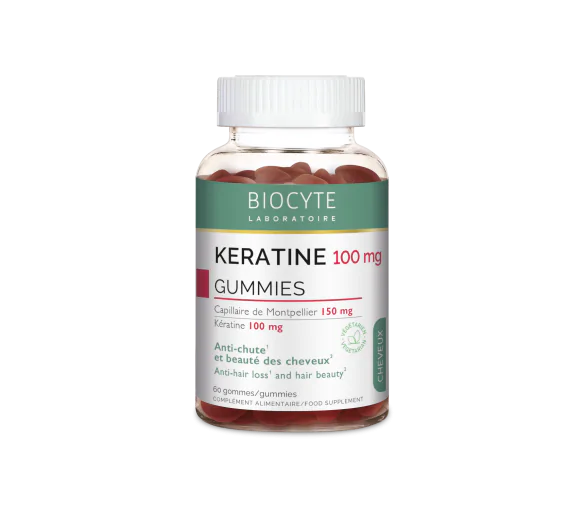 Kératine 100mg anti-chute et beauté des cheveux Biocyte - pot de 60 gummies