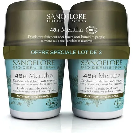 Sanoflore 48h Mentha Freshness Anti-Trace Deodorant 50ml - Pack of 2