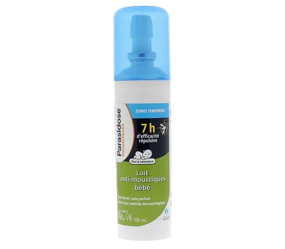 Lait anti-moustiques bébé zones tempérées Parasidose - spray de 100 ml