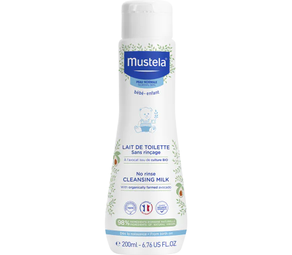 Lait de toilette sans rinçage peau normale bébé et enfant Mustela - flacon de 200 ml