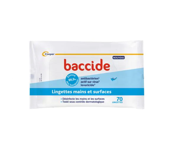 Lingette désinfectante mains & surface Baccide - sachet de 70 lingettes