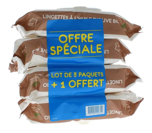 Lingettes nettoyantes à l'huile d'olive vierge Gifrer - lot de 4 paquets de 70 lingettes