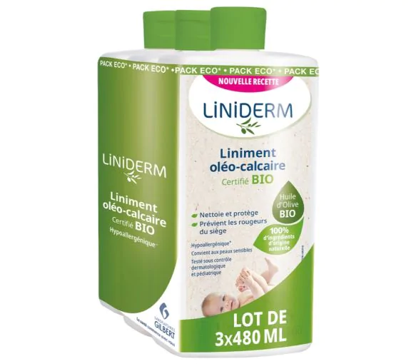 Liniderm Liniment oléo-calcaire bio Gilbert - lot de 3 flacons de 480ml