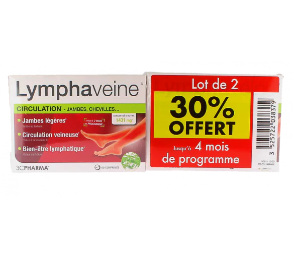 Lymphaveine circulation 3C Pharma - lot de 2 boîtes de 60 comprimés