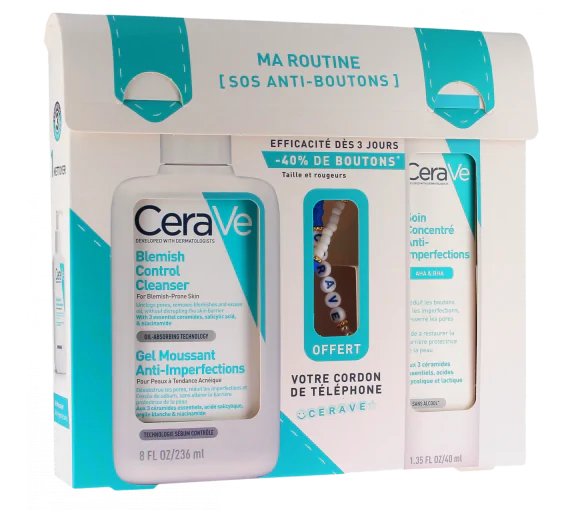 Ma routine SOS anti-boutons Cerave - lot de 2 produits + un cordon de téléphone offert