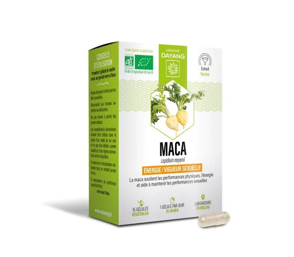 Maca bio vigueur sexuelle et énergie Dayang - boîte de 15 gélules végétales