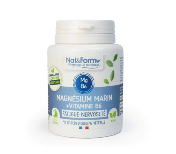 Magnésium marin + vitamine B6 fatigue et nervosité Nat&Form - boîte de 40 gélules