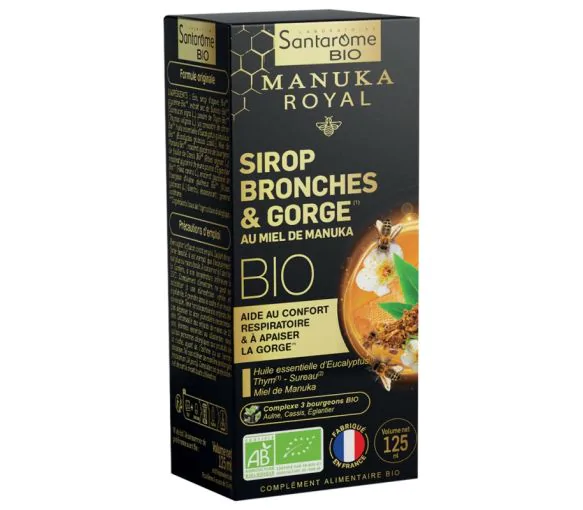Manuka Royal Sirop bronches & gorge au Miel de Manuka bio Santarome - flacon de 125 ml