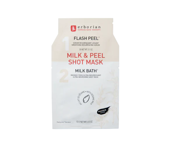 Masque Milk & Peel Shot Mask Erborian - 1 sérum Flash Peel 3 g + 1 masque tissu Milk Bath 15 g
