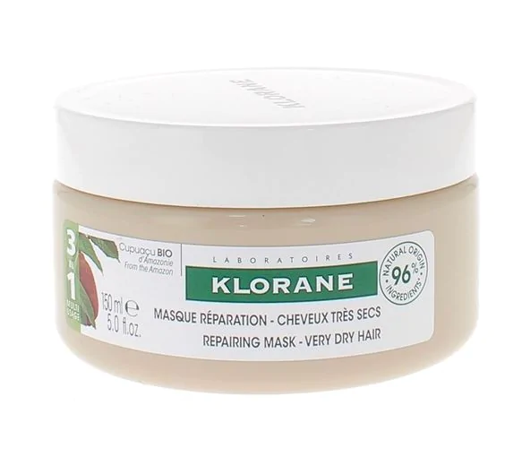 Masque réparation cheveux très secs 3 en 1 au beurre de Cupuaçu bio Klorane - pot de 150 ml