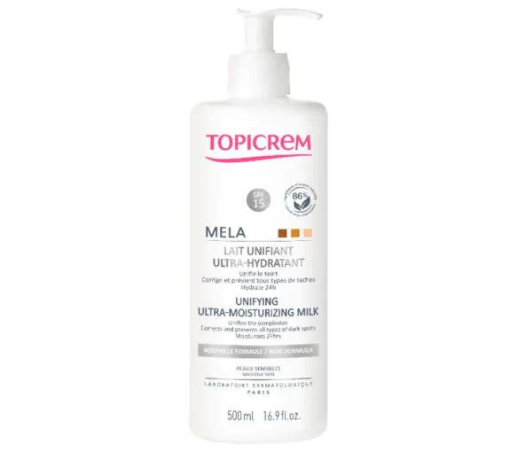Mela Lait unifiant ultra-hydratant Topicrem - flacon-pompe de 500ml