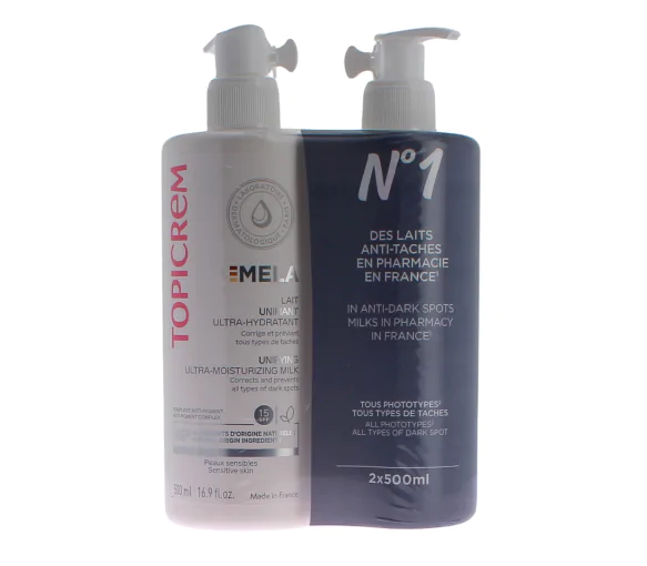 Mela lait unifiant ultra-hydratant Topicrem - lot de 2 flacons-pompe de 500ml