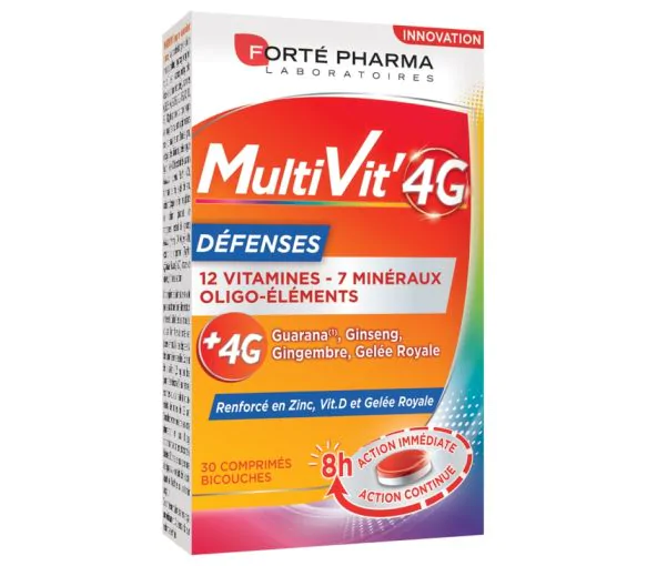 MultiVit' 4G Défenses Forté Pharma - boîte de 30 comprimés bicouches