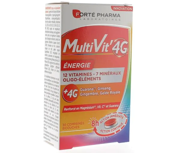 MultiVit' 4G Énergie Forté Pharma - boîte de 30 comprimés bicouches