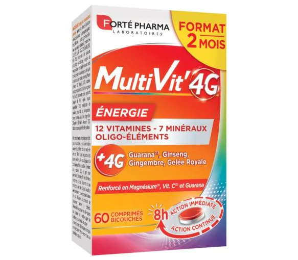MultiVit' 4G Énergie Forté Pharma - boîte de 60 comprimés bicouches