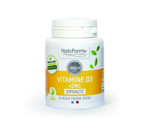 Vitamine D3 + Zinc Nat&Form - boîte de 60 gélules