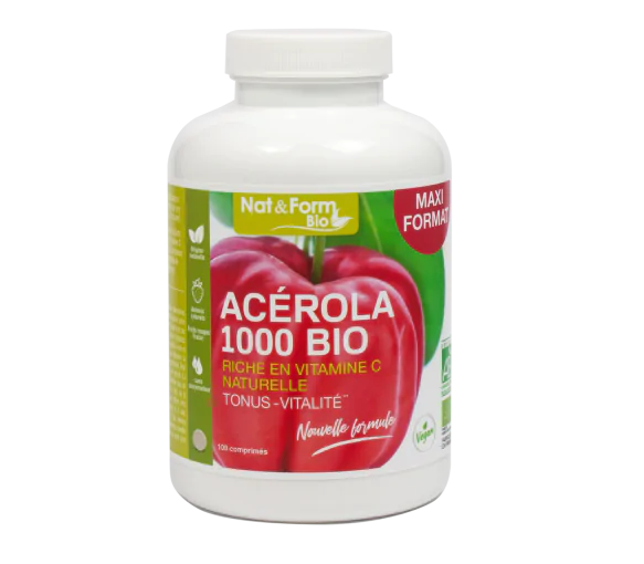 Acérola 1000 bio Nat&Form - boîte de 100 comprimés
