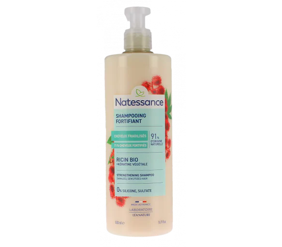 Shampooing fortifiant ricin bio & kératine végétale Natessance - flacon de 500ml