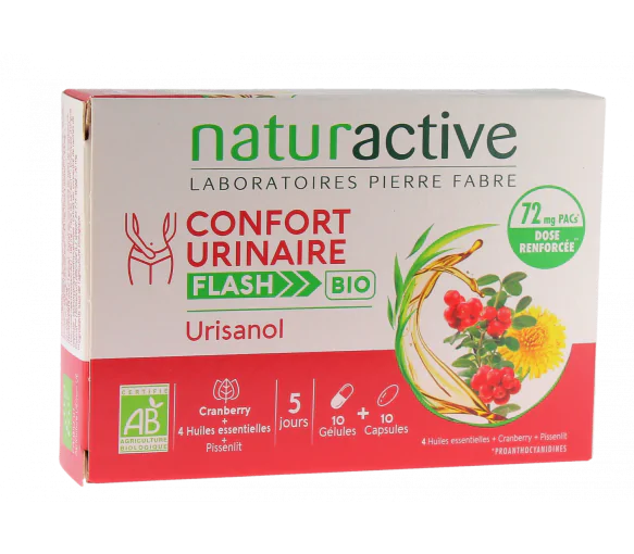 Urisanol Confort urinaire flash bio Naturactive - boîte de 10 gélules et 10 capsules