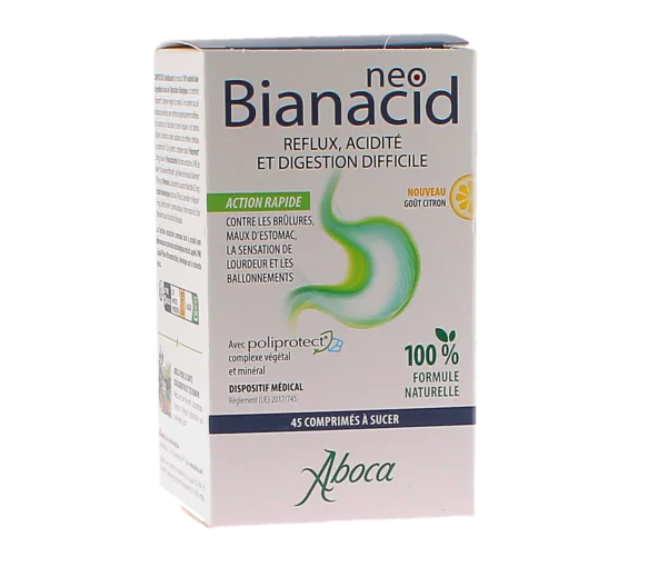NeoBianacid acidité et reflux goût citron Aboca - boite de 45 comprimés à sucer