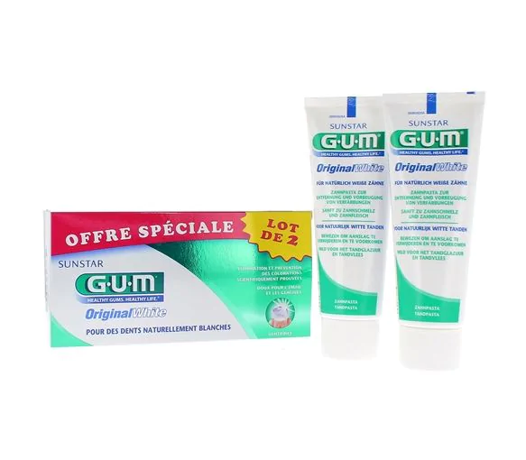 Original White Dentifrice GUM - lot de 2 tubes de 75 ml