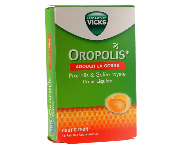 Oropolis coeur liquide goût citron Vicks - boîte de 16 pastilles