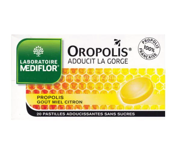 Oropolis coeur liquide goût miel citron sans sucres Mediflor - boîte de 20 pastilles