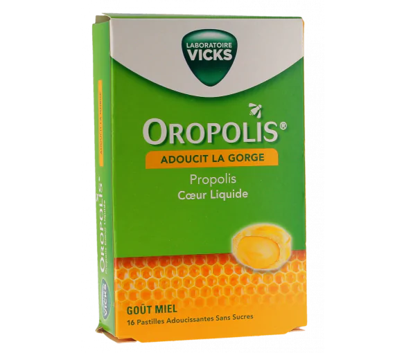 Oropolis coeur liquide goût miel sans sucres Vicks - boîte de 16 pastilles