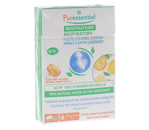 Pastilles Miel - Citron Respiratoire goût miel naturel bio Puressentiel - boîte de 20 pastilles