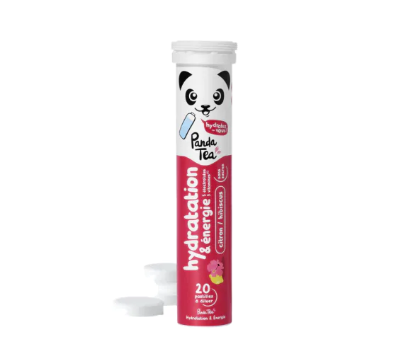 Pastilles hydratation et énergie goût hibiscus citron Panda Tea - 20 pastilles effervescentes