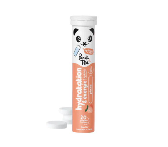 Pastilles hydratation et énergie goût pêche Panda Tea - 20 pastilles effervescentes