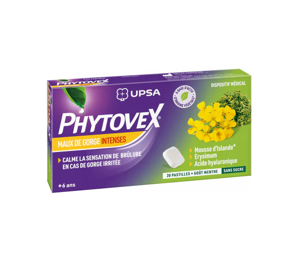 Phytovex Pastilles sans sucre Maux de gorge intenses UPSA - boîte de 20 pastilles