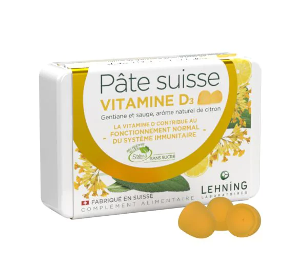 Pâte suisse Vitamine D3 Lehning - boîte de 40 gommes