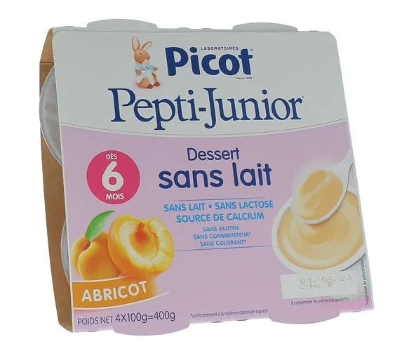 Pepti-junior dessert sans lait goût abricot Picot - 4 pots de 100g