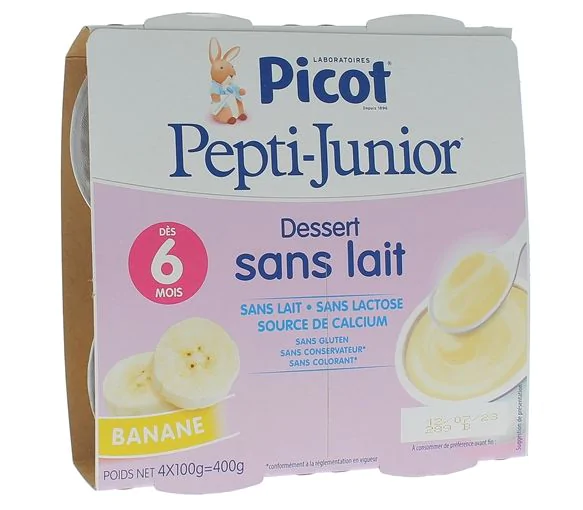 Pepti-junior dessert sans lait goût banane Picot - 4 pots de 100g