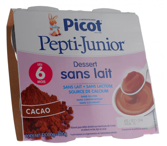 Pepti-junior dessert sans lait goût cacao Picot - 4 pots de 100g