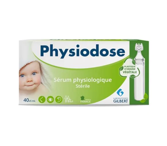 Physiodose sérum physiologique stérile Gilbert - boîte de 40 unidoses d'origine végétale de 5 ml