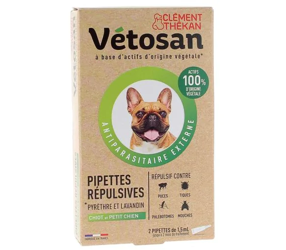 Pipettes répulsives chiot et petit chien vétosan Clément Thékan - 2 pipettes de 1,5 ml