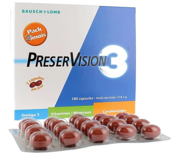 Preservision 3 complément alimentaire à visée oculaire Bausch lomb - Boite de 180 capsules