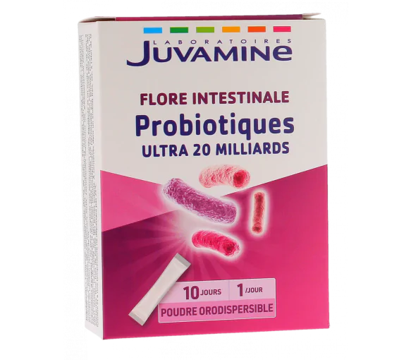 Probiotiques Ultra 20 milliards Juvamine - boîte de 10 sticks